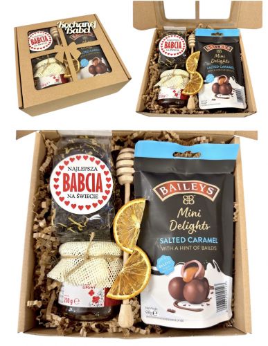 Zestaw Prezentowy Box Pudełko Kosz na Dzień Kochanej Babci Herbata Miód
